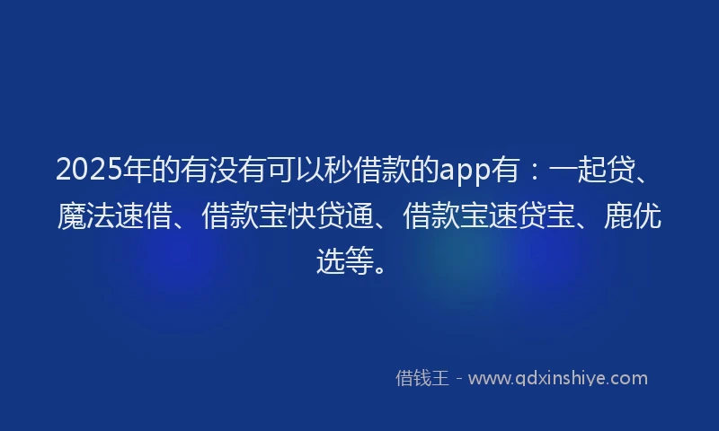 2025年的有没有可以秒借款的app有：一起贷、魔法速借、借款宝快贷通、借款宝速贷宝、鹿优选等。