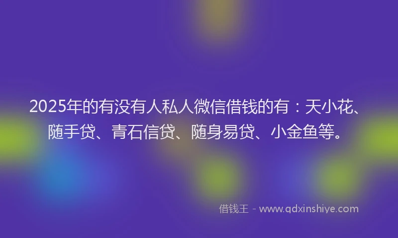 2025年的有没有人私人微信借钱的有：天小花、随手贷、青石信贷、随身易贷、小金鱼等。