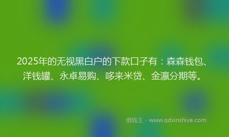 2025年的无视黑白户的下款口子有：森森钱包、洋钱罐、永卓易购、哆来米贷、金瀛分期等。