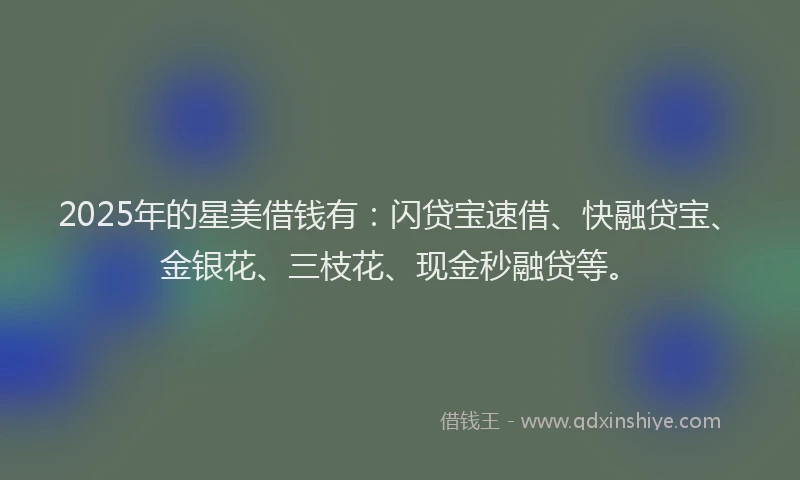 2025年的星美借钱有：闪贷宝速借、快融贷宝、金银花、三枝花、现金秒融贷等。