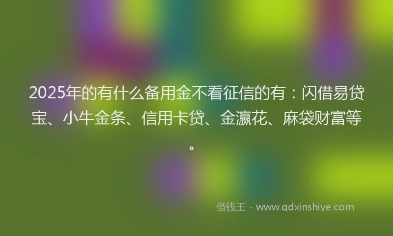 2025年的有什么备用金不看征信的有：闪借易贷宝、小牛金条、信用卡贷、金瀛花、麻袋财富等。