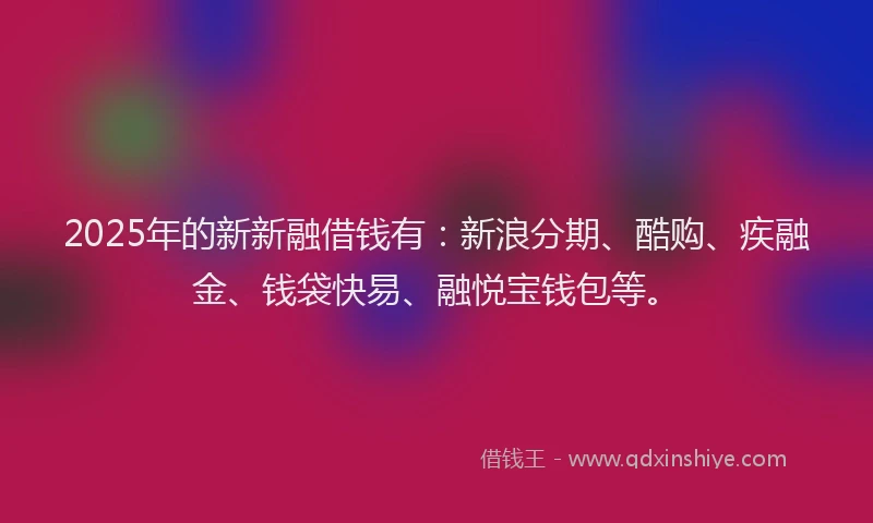 2025年的新新融借钱有：新浪分期、酷购、疾融金、钱袋快易、融悦宝钱包等。