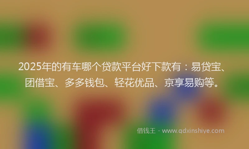 2025年的有车哪个贷款平台好下款有：易贷宝、团借宝、多多钱包、轻花优品、京享易购等。