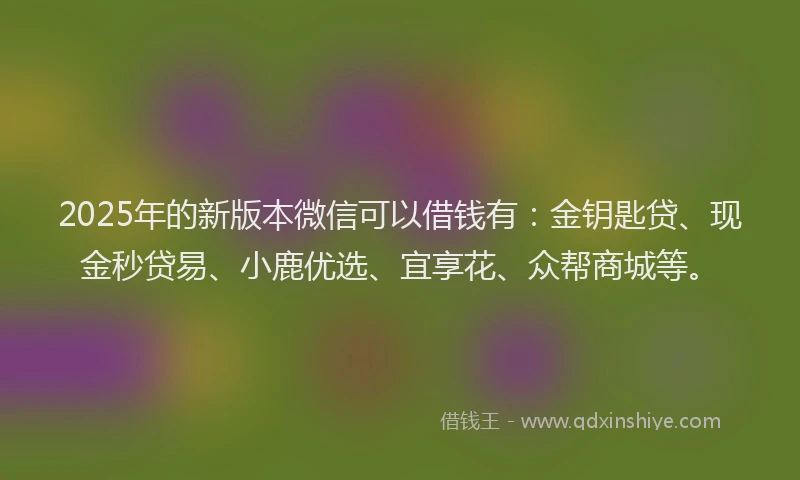 2025年的新版本微信可以借钱有：金钥匙贷、现金秒贷易、小鹿优选、宜享花、众帮商城等。