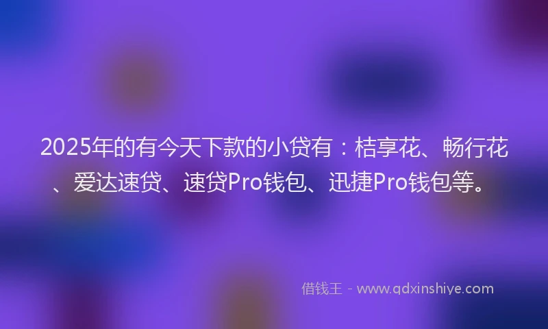 2025年的有今天下款的小贷有：桔享花、畅行花、爱达速贷、速贷Pro钱包、迅捷Pro钱包等。