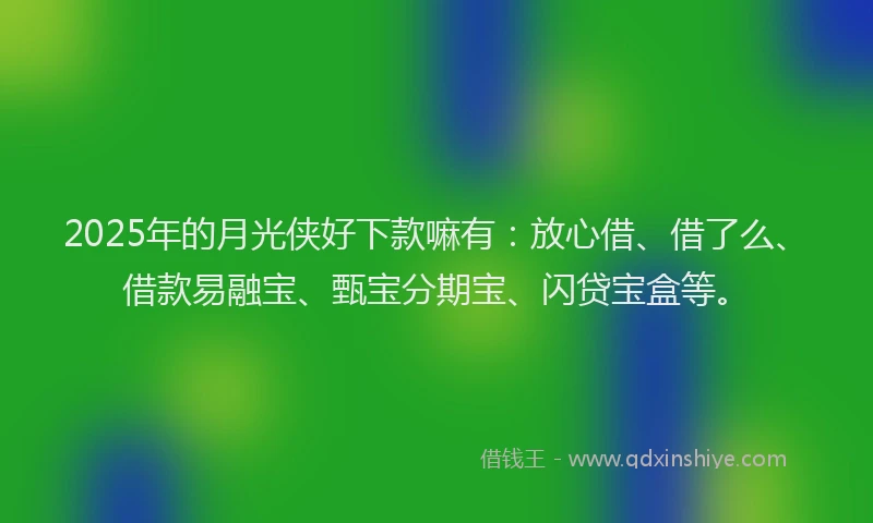 2025年的月光侠好下款嘛有：放心借、借了么、借款易融宝、甄宝分期宝、闪贷宝盒等。
