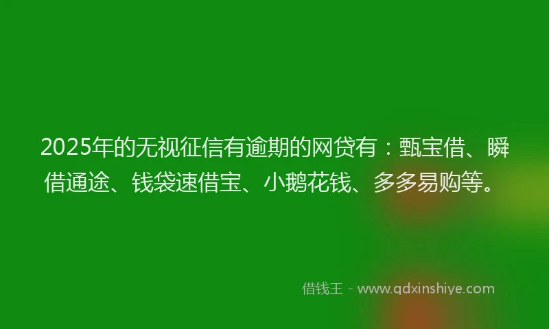 2025年的无视征信有逾期的网贷有：甄宝借、瞬借通途、钱袋速借宝、小鹅花钱、多多易购等。