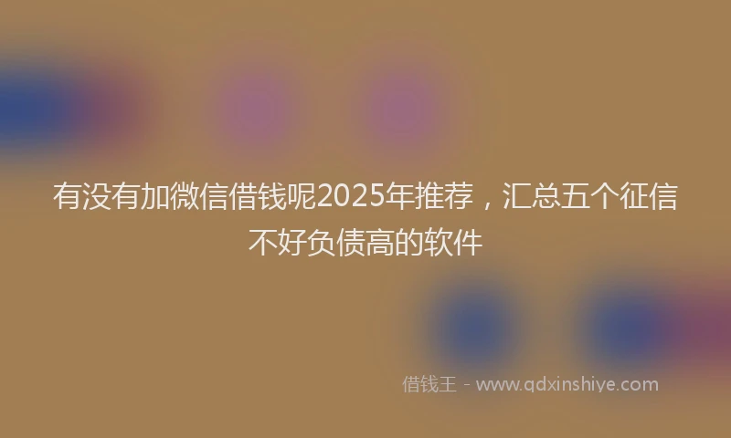 有没有加微信借钱呢2025年推荐，汇总五个征信不好负债高的软件