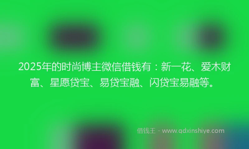 2025年的时尚博主微信借钱有：新一花、爱木财富、星愿贷宝、易贷宝融、闪贷宝易融等。
