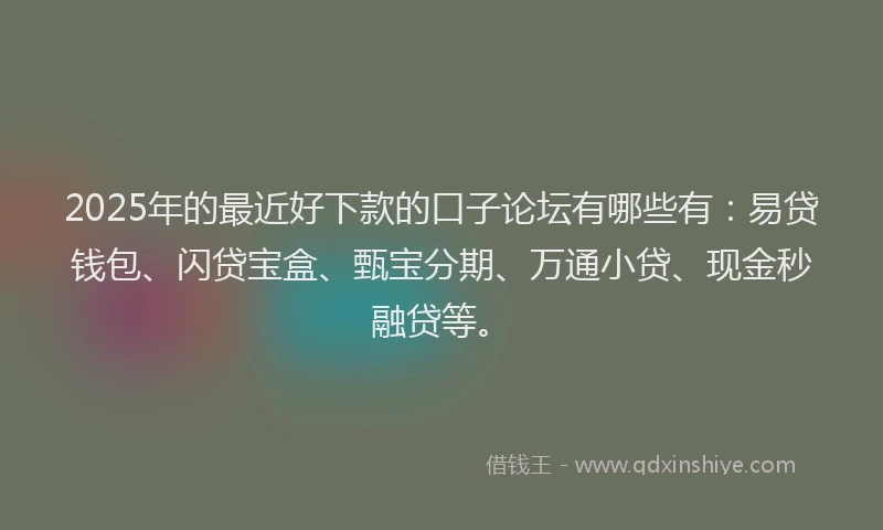 2025年的最近好下款的口子论坛有哪些有：易贷钱包、闪贷宝盒、甄宝分期、万通小贷、现金秒融贷等。