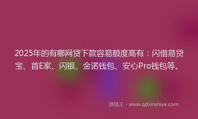 2025年的有哪网贷下款容易额度高有：闪借易贷宝、首E家、闪银、金诺钱包、安心Pro钱包等。