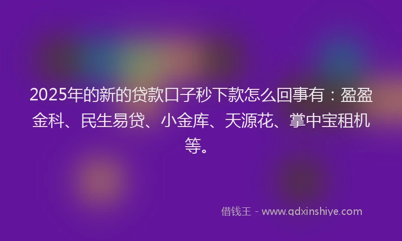 2025年的新的贷款口子秒下款怎么回事有：盈盈金科、民生易贷、小金库、天源花、掌中宝租机等。