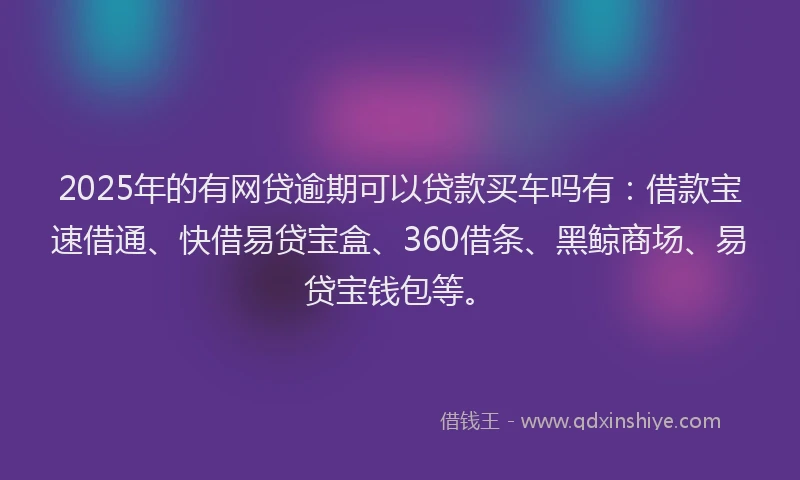 2025年的有网贷逾期可以贷款买车吗有：借款宝速借通、快借易贷宝盒、360借条、黑鲸商场、易贷宝钱包等。