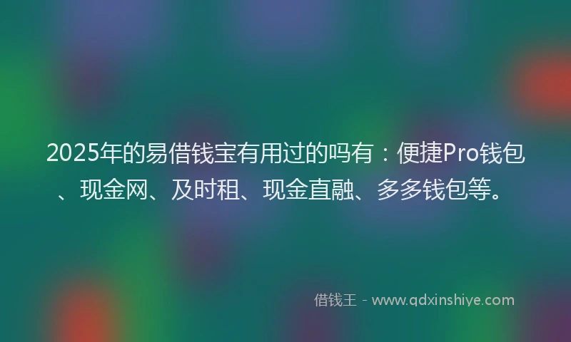 2025年的易借钱宝有用过的吗有：便捷Pro钱包、现金网、及时租、现金直融、多多钱包等。