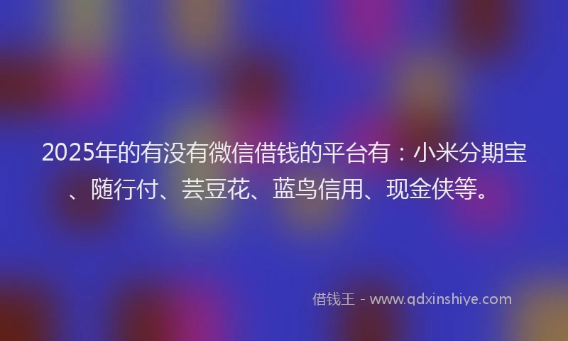 2025年的有没有微信借钱的平台有：小米分期宝、随行付、芸豆花、蓝鸟信用、现金侠等。