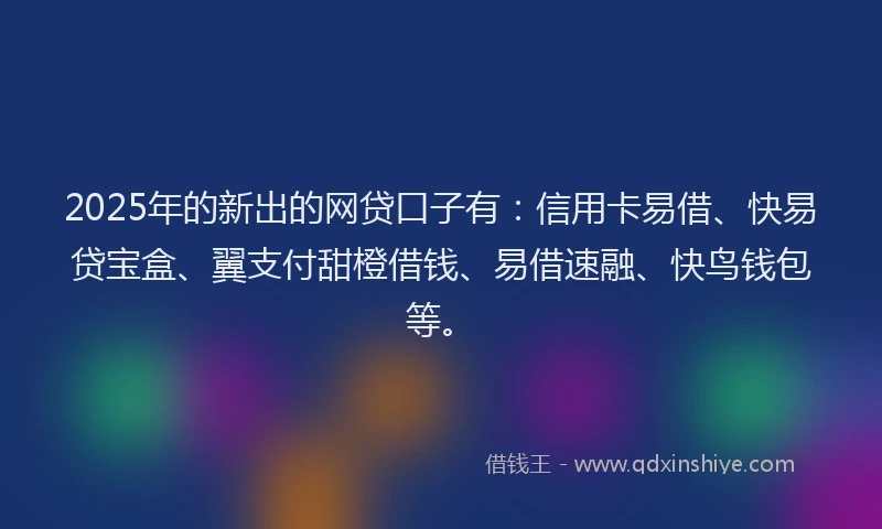 2025年的新出的网贷口子有：信用卡易借、快易贷宝盒、翼支付甜橙借钱、易借速融、快鸟钱包等。