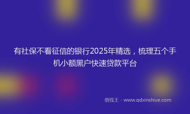 有社保不看征信的银行2025年精选，梳理五个手机小额黑户快速贷款平台