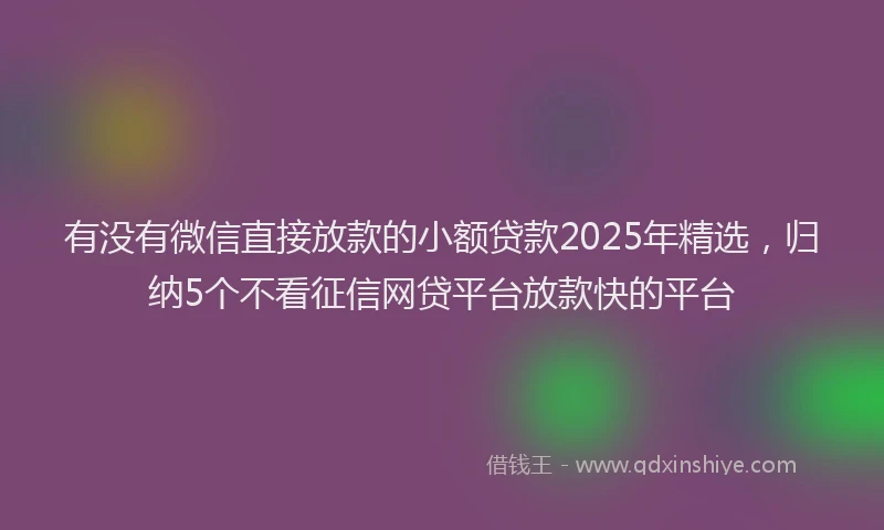 有没有微信直接放款的小额贷款2025年精选，归纳5个不看征信网贷平台放款快的平台