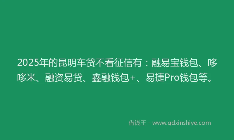 2025年的昆明车贷不看征信有：融易宝钱包、哆哆米、融资易贷、鑫融钱包+、易捷Pro钱包等。