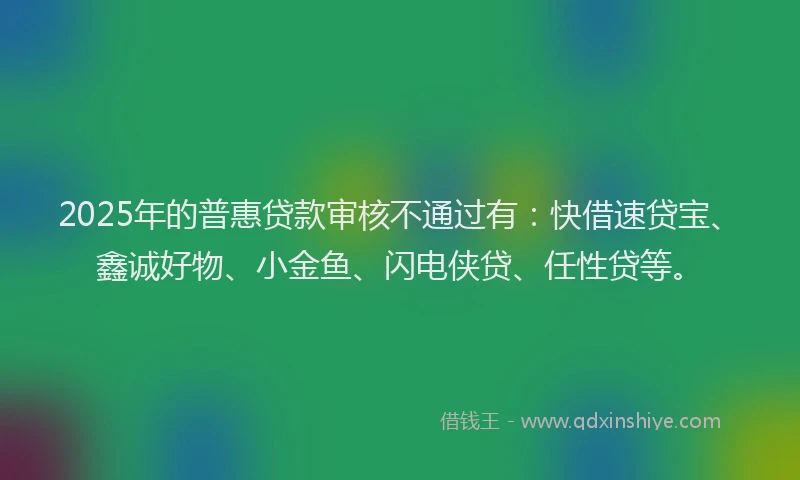 2025年的普惠贷款审核不通过有：快借速贷宝、鑫诚好物、小金鱼、闪电侠贷、任性贷等。