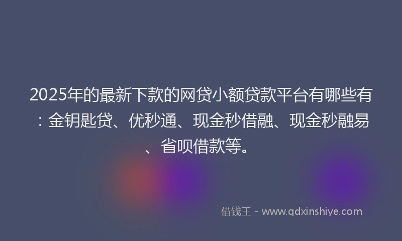2025年的最新下款的网贷小额贷款平台有哪些有：金钥匙贷、优秒通、现金秒借融、现金秒融易、省呗借款等。