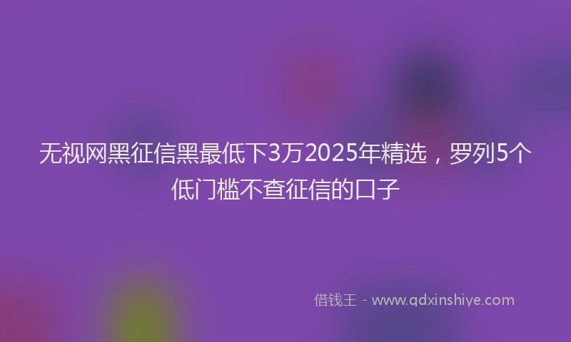 无视网黑征信黑最低下3万2025年精选，罗列5个低门槛不查征信的口子
