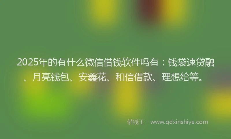 2025年的有什么微信借钱软件吗有：钱袋速贷融、月亮钱包、安鑫花、和信借款、理想给等。