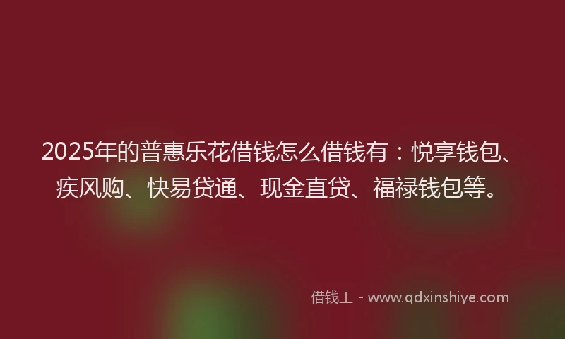 2025年的普惠乐花借钱怎么借钱有：悦享钱包、疾风购、快易贷通、现金直贷、福禄钱包等。