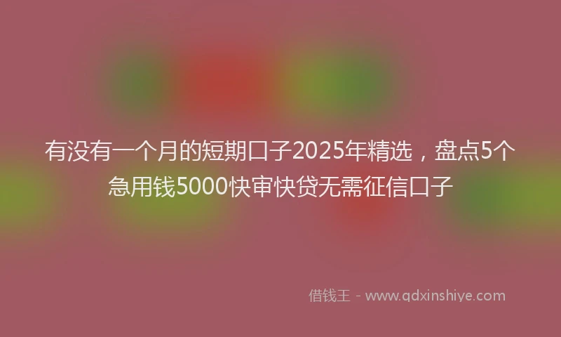有没有一个月的短期口子2025年精选，盘点5个急用钱5000快审快贷无需征信口子