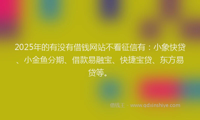 2025年的有没有借钱网站不看征信有：小象快贷、小金鱼分期、借款易融宝、快捷宝贷、东方易贷等。