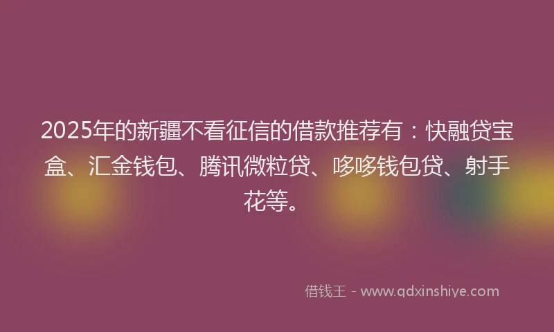 2025年的新疆不看征信的借款推荐有：快融贷宝盒、汇金钱包、腾讯微粒贷、哆哆钱包贷、射手花等。