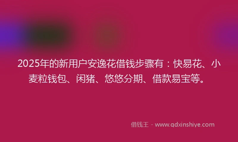 2025年的新用户安逸花借钱步骤有：快易花、小麦粒钱包、闲猪、悠悠分期、借款易宝等。