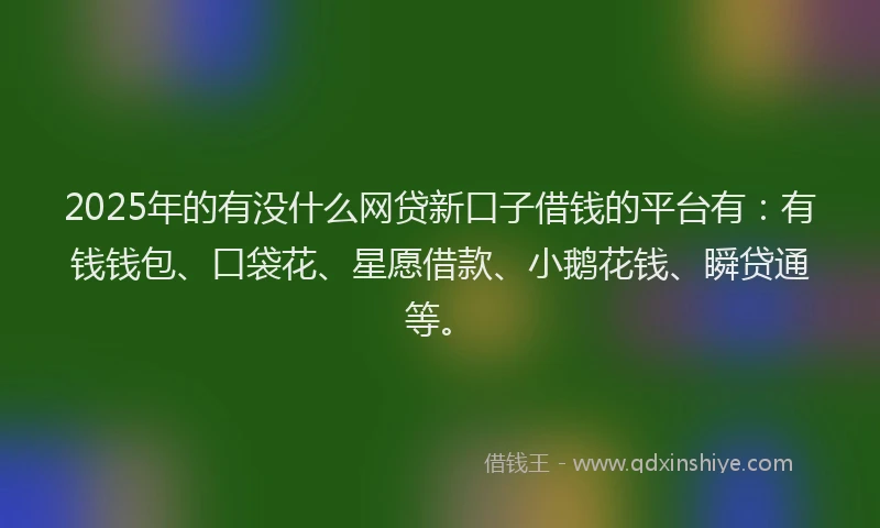 2025年的有没什么网贷新口子借钱的平台有：有钱钱包、口袋花、星愿借款、小鹅花钱、瞬贷通等。