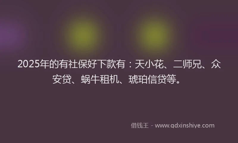 2025年的有社保好下款有：天小花、二师兄、众安贷、蜗牛租机、琥珀信贷等。