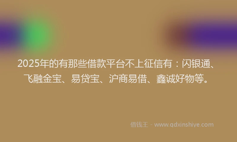 2025年的有那些借款平台不上征信有：闪银通、飞融金宝、易贷宝、沪商易借、鑫诚好物等。