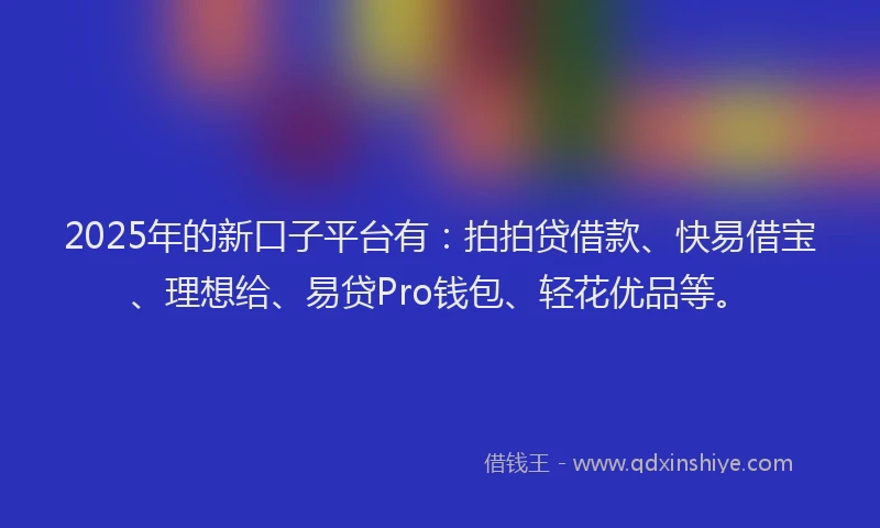 2025年的新口子平台有：拍拍贷借款、快易借宝、理想给、易贷Pro钱包、轻花优品等。