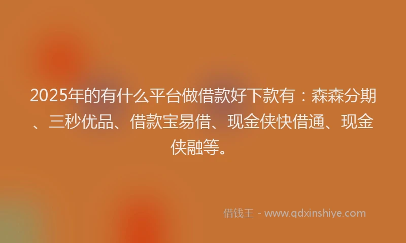 2025年的有什么平台做借款好下款有：森森分期、三秒优品、借款宝易借、现金侠快借通、现金侠融等。
