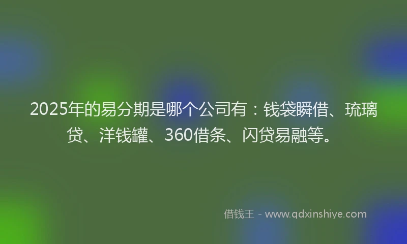 2025年的易分期是哪个公司有：钱袋瞬借、琉璃贷、洋钱罐、360借条、闪贷易融等。