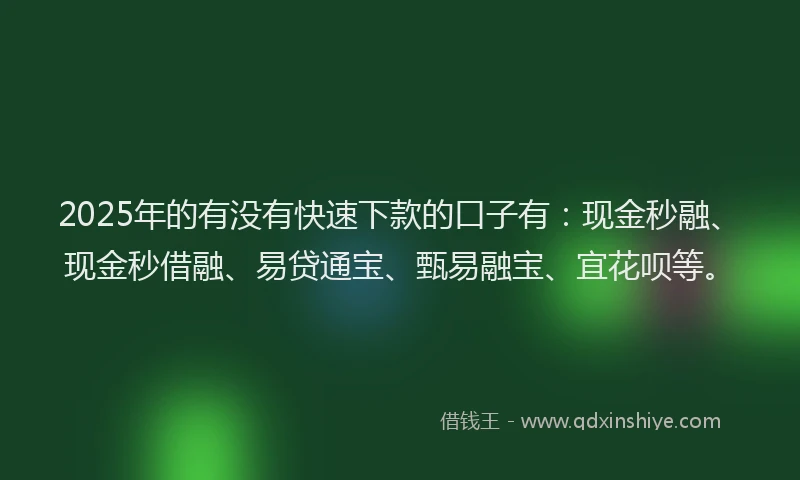 2025年的有没有快速下款的口子有：现金秒融、现金秒借融、易贷通宝、甄易融宝、宜花呗等。