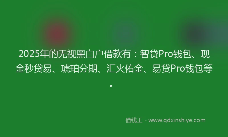 2025年的无视黑白户借款有：智贷Pro钱包、现金秒贷易、琥珀分期、汇火佑金、易贷Pro钱包等。