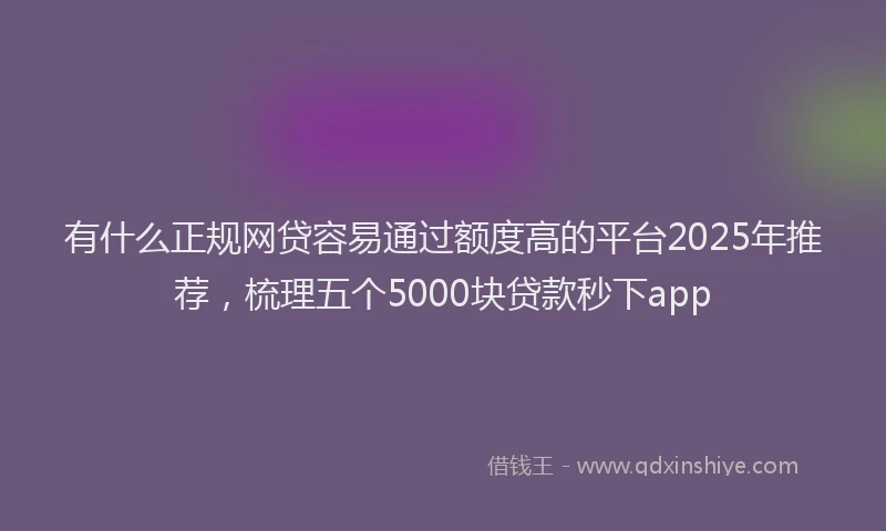 有什么正规网贷容易通过额度高的平台2025年推荐，梳理五个5000块贷款秒下app