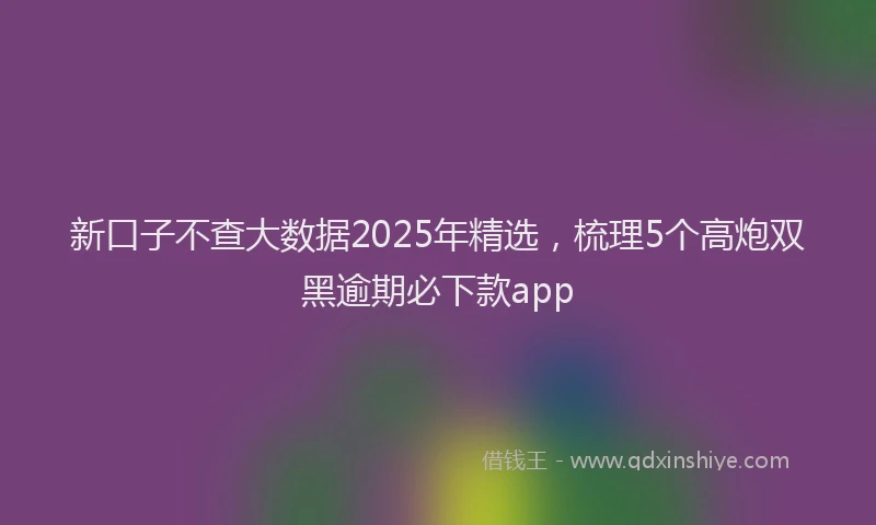 新口子不查大数据2025年精选，梳理5个高炮双黑逾期必下款app
