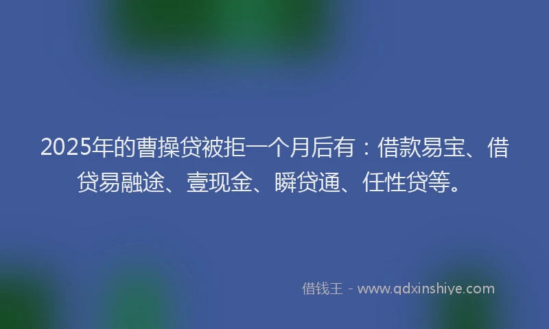 2025年的曹操贷被拒一个月后有：借款易宝、借贷易融途、壹现金、瞬贷通、任性贷等。