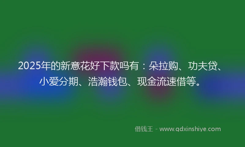 2025年的新意花好下款吗有：朵拉购、功夫贷、小爱分期、浩瀚钱包、现金流速借等。