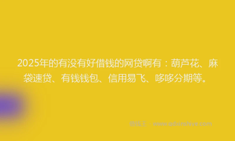 2025年的有没有好借钱的网贷啊有：葫芦花、麻袋速贷、有钱钱包、信用易飞、哆哆分期等。