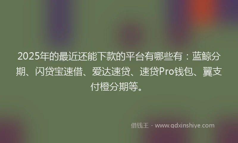 2025年的最近还能下款的平台有哪些有：蓝鲸分期、闪贷宝速借、爱达速贷、速贷Pro钱包、翼支付橙分期等。