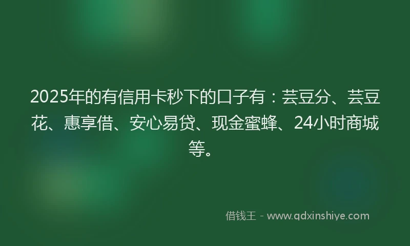 2025年的有信用卡秒下的口子有：芸豆分、芸豆花、惠享借、安心易贷、现金蜜蜂、24小时商城等。