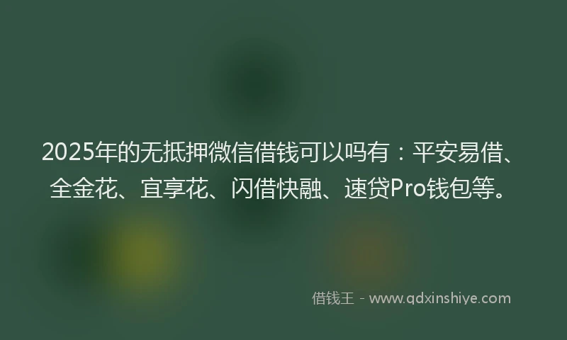 2025年的无抵押微信借钱可以吗有：平安易借、全金花、宜享花、闪借快融、速贷Pro钱包等。