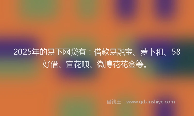 2025年的易下网贷有：借款易融宝、萝卜租、58好借、宜花呗、微博花花金等。