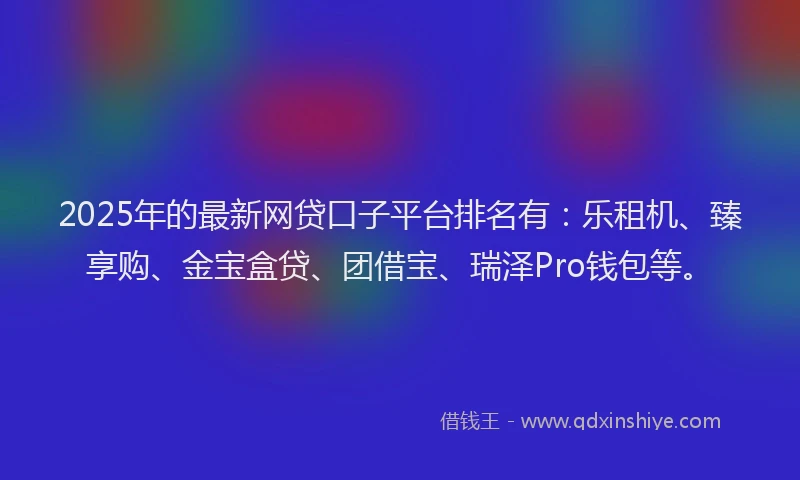 2025年的最新网贷口子平台排名有：乐租机、臻享购、金宝盒贷、团借宝、瑞泽Pro钱包等。